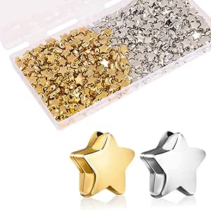 400PCS Star Shape Spacer Beads Star Buttons for Crafts Large Hole Star Loose Beads Star Spacer Beads Jewelry Charm Loose Beads for DIY Bracelet Necklace Jewelry Crafts Making (10mm, Gold Silver)