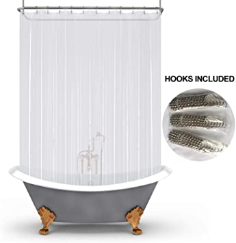 Mrs Awesome Clawfoot Tub Shower Curtain Liner with 12 Magnets - Free Hooks Included, Mildew Resistant & Waterproof, Odorless Non-Toxic PEVA 6G, 180” x 70”, Clear