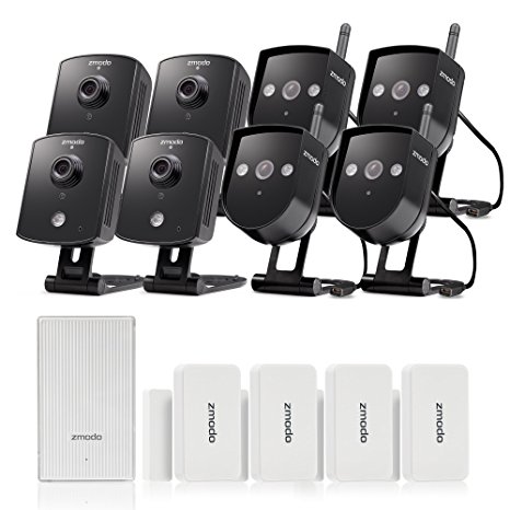 Zmodo Replay 720P HD 4 Indoor & 4 Outdoor HD Wireless Home Surveillance Cameras with Zmodo Beam Alert and 4 Door/Window Sensors