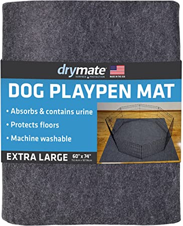 Drymate Dog Playpen Mat, Absorbent/Waterproof/Non-Slip/Machine Washable, XL Size (60” x 74”), Reusable Puppy Pad for Training, Whelping, Housebreaking, Incontinence, and Crate/Kennel (USA Made)