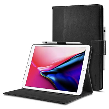 Spigen Stand Folio iPad Pro 10.5 Case, iPad Pro 10.5 2017 Case, Multi-Functional Premium Leather Stand with Pocket Hand strap with Auto Sleep and Wake Function for Apple iPad Pro 10.5 Inch 2017 - Black