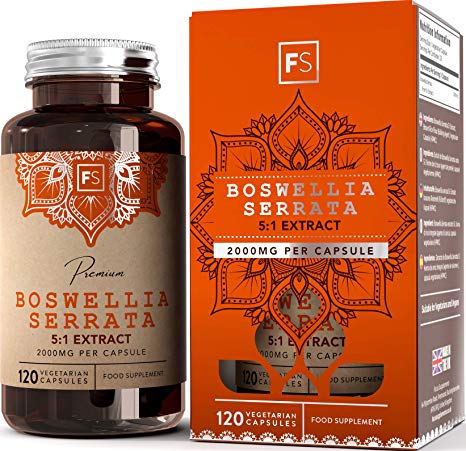 FS Boswellia Serrata 5:1 Extract Capsules [2000 mg], 120Ct Vegan Caps | Indian Frankincense | All Natural Joint Care Supplement | for Pain & Inflammation | No Additives — Non-GMO, Gluten Free