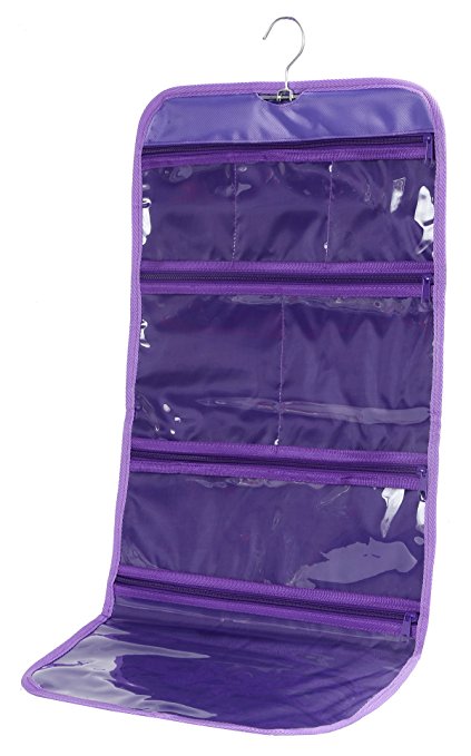 WODISON Foldable Clear Hanging Travel Toiletry Bag Cosmetic Organizer Storage Purple