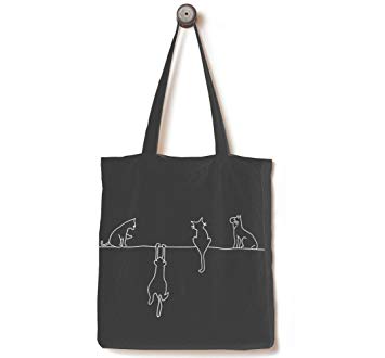 Andes Heavy Duty Gusseted Canvas Tote Bag, Handmade from 12-ounce 100% Natural Cotton, Perfect for Shopping, Laptop, School Books, 4 Naughty Cats at Home Black