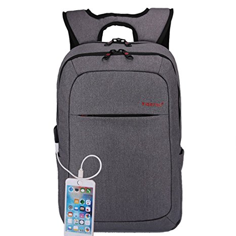 SLOTRA Slim Laptop Backpack, up to 15.6" Business Rucksack Lightweight Water Resistant Shoulder Notebook Backpack with USB Port Anti-Theft, Grey