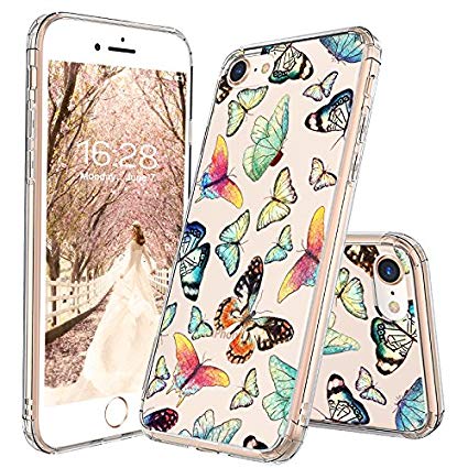 iPhone 8 Case, iPhone 7 Case, MOSNOVO Fashion Butterfly Pattern Clear Design Transparent Plastic Hard Back Case with TPU Bumper Protective Case Cover for iPhone 7/iPhone 8