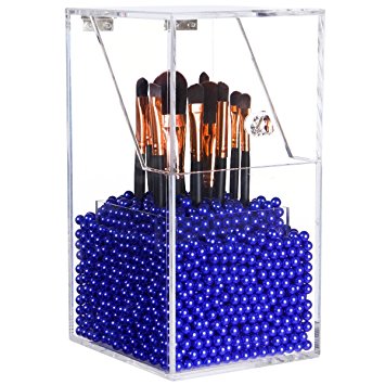 Langforth Large Dust Free Clear Acrylic Makeup Organizer DIY Brushes Holder Case Storage Cosmetic Display Box With Free Glossy Blue Pearl