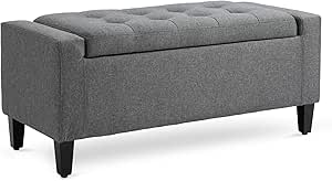 HOMCOM Storage Ottoman Bench Linen-Touch Fabric Tufted Chest Footstool with Flipping Top, Grey