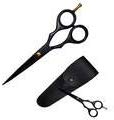 6 inch Professional Hairdressing Scissors - Hair Cutting Scissors - Barber Scissors with Leather Case - Black Japanese Stainless Steel Shears with Fine Adjustment Tension Screw and Finger Rest