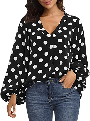 BUENOS NINOS Women's Dressy Tops Balloon Long Sleeve Blouse V Neck Casual Floral Loose Shirts