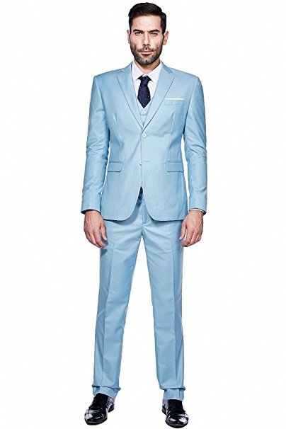 WEEN CHARM Men's Two Button Notch Lapel Slim Fit 3-Piece Suit Blazer Jacket Tux Vest & Trousers Set