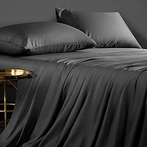 100% Organic Eucalyptus Queen Sheets Set - Cooling Tencel Bed Sheets Queen Size, Silky Soft & Smooth Lyocell Sheets with Deep Pocket, Hypoallergenic Sheets（Queen, Dark Gray