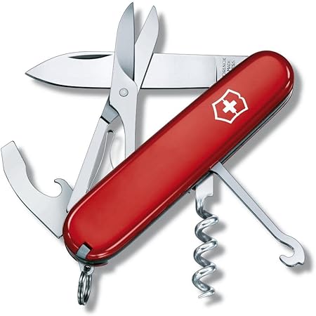 Victorinox Compact Swiss Army Pocket Knife, Medium, Multi Tool, 15 Functions, Blade, Scissors, Red