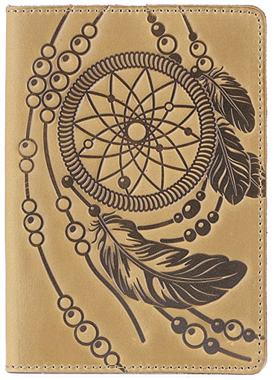 Leather Passport Holder - Passport Cover Case with Vintage Dreamcatcher Design