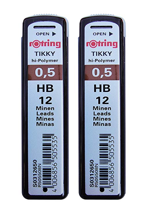 2 Pcs. Rotring Tikky Mechanical Pencil Lead 0.5mm Hb, 12 Lead