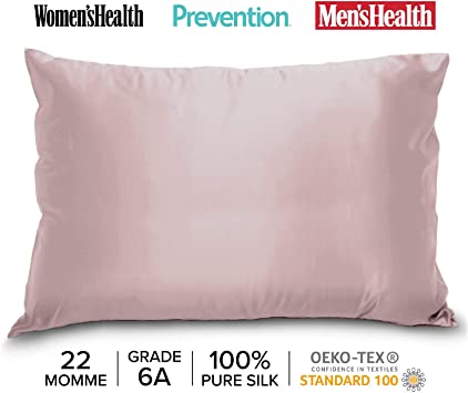 Mulberry Park | 100% Pure 22 Momme Silk Pillowcase, Grade 6A Mulberry Silk Charmeuse | Improve Hair, Skin, Anti-Wrinkle, Hypoallergenic, Breathable, Ultra-Soft, Oeko-TEX | 1pc Rose Quartz King