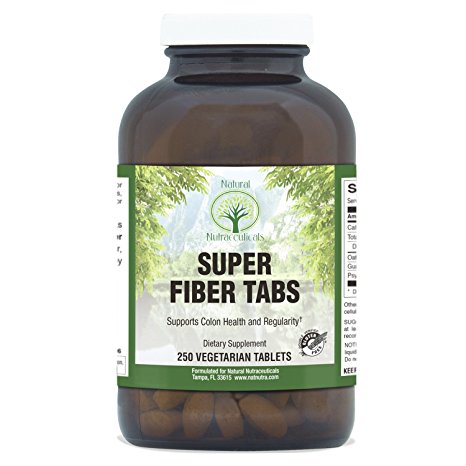 Natural Nutra Super Fiber Supplement with Oat, Psyllium Husk, Guar Gum to Support Colon Health, 250 Vegan Tablets