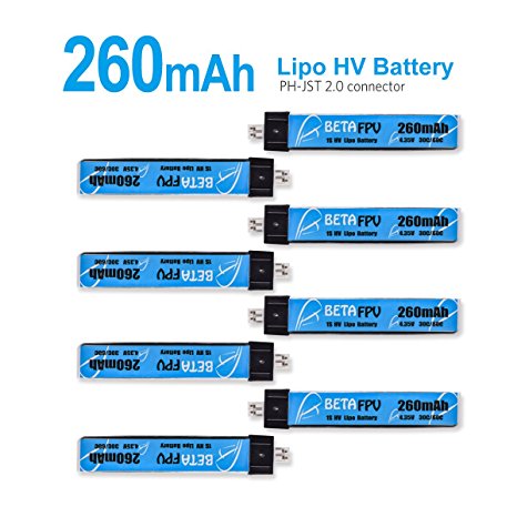 BETAFPV 8pcs 260mAh HV 1S Lipo Battery 30C 4.35V with JST-PH 2.0 Powerwhoop Connector for Tiny Whoop Blade Inductrix
