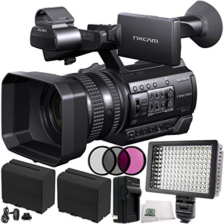 Sony HXR-NX100 HD NXCAM Camcorder 10PC Bundle. Includes 2 Replacement F970 Batteries   AC/DC Rapid Home & Travel Charger   3PC Filter Kit (UV-CPL-FLD)   160 LED Video Light   Microfiber Cleaning Cloth