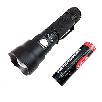 Wowtac A3 LED Flashlight Max 600 Lumen with Zoomable Adjustable Focus, 5 Modes with Hidden Strobe, Outdoor Water Resistant Torch, Powered Tactical Flashlight for Camping Hiking, 18650 Battery Included