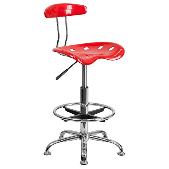 Flash Furniture Vibrant Red and Chrome Drafting Stool with Tractor Seat