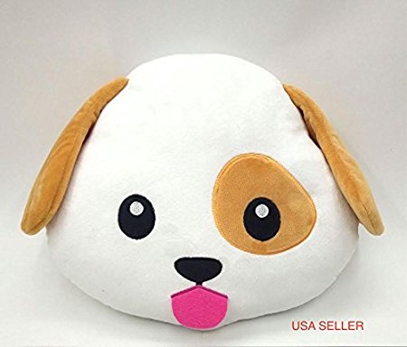 PUPPY DOG Emoji Pillow Smiley Emoticon Yellow Round Cushion Stuffed Plush Soft Toy(Poop,Pinkpoop,Monkey,Money Mouth,Cat,Heart Eye,Laugh to Tear,Smirking,Throwing Kiss,Tongue,Devil,Nerd) by GEN