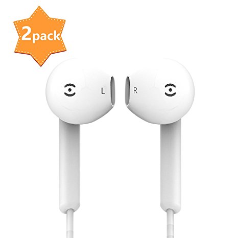 Wired Earbuds, In Ear Earphones with Microphone Stereo Headphone for iPhone 6s 6 5s Se 5 5c 4s Plus Android Galaxy Edge S8 S7 S6 S5 S4 Note 1 2 3 4 7 White (White1) (2 pack)