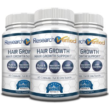 Research Verified Hair Growth Support - The Best Hair Growth Supplement on the Market - With Biotin Saw Palmetto MSM Vitamins A E B2 B6 B12 - 100 Money Back Guarantee 3 Months Supply
