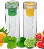 Set of 2 Nayoya Fruit Infused Infuser Water Bottles - 28 Ounce Leak Proof Tritan Plastic