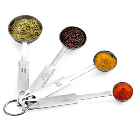 Measuring Spoons X-Chef Kitchen Measuring Teaspoons Stainless Steel for Cooking and Baking - Set of 4 Includes 25ml 5ml 75ml 15ml - Engraved in MetricUS Measurements