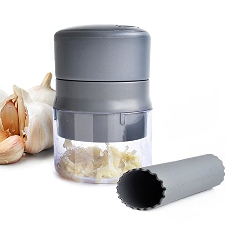 BlessedLand Garlic Press,Garlic Mincer,Garlic Chopper with Storage Container for Garlic,Ginger and Walnut (Grey)