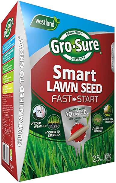 Gro-Sure Aqua Gel Coated Fast Start Smart Grass Lawn Seed, 25 m2, 1 kg - Blue