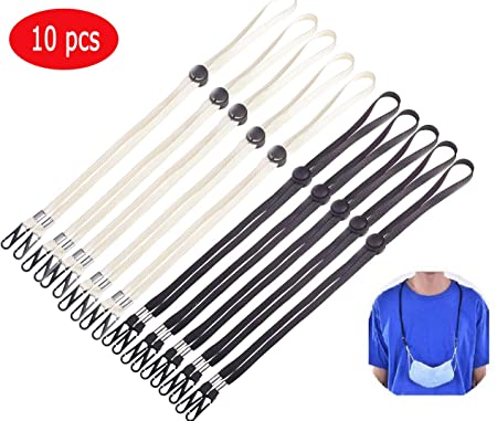 10 Pack Face Mask Extender Strap Mask Lanyard Masks Extension Hook for Extending Masks Buckle Band Elastic Ear Strap Hook Holder for Adults Kids(5 pcs Creamy-White  Black 5 pcs)