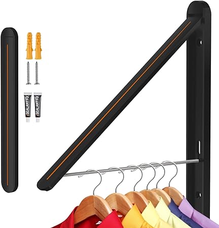 Ithywat Clothes Drying Rack,Wall Mounted Clothes Hanging Rack,Retractable Folding Hanger,Laundry Room Organization,Drying Racks for Laundry,Bathroom,Garage,Indoor&Outdoor Aluminum1pcs