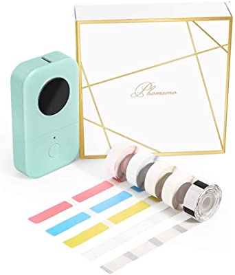 Phomemo D30 Sticker Label Maker Gift Box Set -Portable Thermal Bluetooth Sticker Label Printer Compatible with IOS & Android System, Suitable for Home,Office,School -Green（Gift box with 5 rolls label）