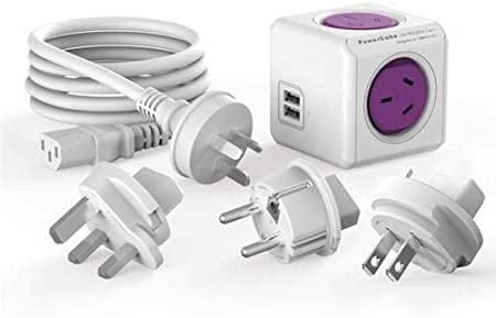Allocacoc Allocacoc Powercube Rewirable USB Purple-2 Outlets, 2 USB, Plus 3 Plugs Iec Au Ca, 1891/AURU3P