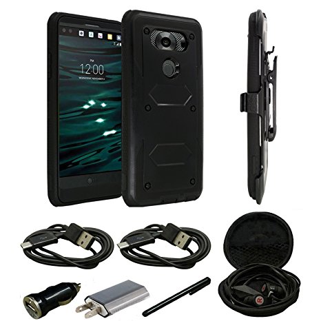 LG V20 Case, Mstechcorp, Heavy Duty Protection Dual Layer Full-body Rugged Combo Locking Belt Swivel Clip Holster Cover with Kickstand Shock Reduction Case for LG V20 - With Accessories (Black)