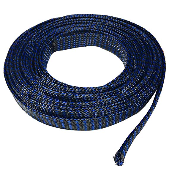 Seismic Audio - EBS34100Blue- 100 Feet Blue/Black 3/4" Expandable Braided Cable Sleeve Tubing Cord Sock