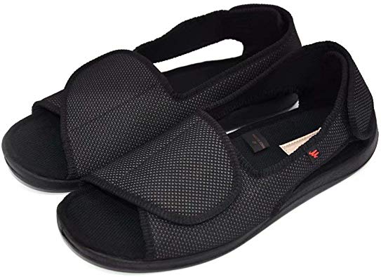 AOIREMON Men's Open Toe Edema Slippers Extra Wide Width Adjustable Sandals Diabetic Shoes for Swollen Feet Elderly Father Husband.