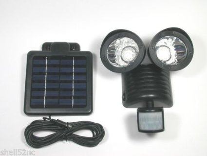 Motion Sensor Solar Security Spotlight 22 LED Dual Outdoor Flood Light - Black