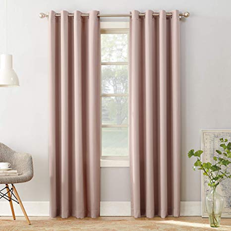 Sun Zero Barrow Energy Efficient Grommet Curtain Panel, 54" x 84", Blush Pink