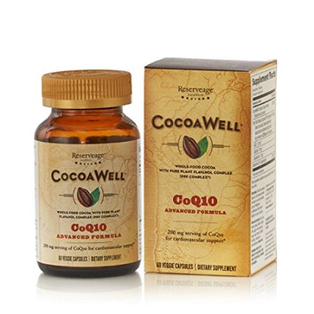 Reserveage Nutrition - CocoaWell Advanced CoQ10 Heart 200mg Combination of Heart-Healthy Cocoa and Plant Flavonols 60 capsules