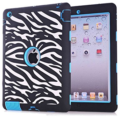 iPad 2 / 3 / 4 Case, Hocase Rugged Shock Absorbent Double Layer Hard Rubber Protective Case Cover with Stylus for Apple iPad 2nd / 3rd / 4th Generation Retina - Zebra Print / Blue