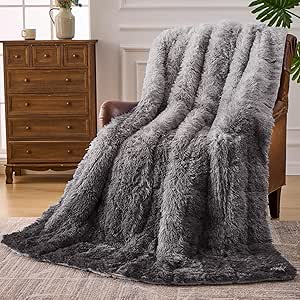 Faux Fur Weighted Blanket for Adults(15 lbs, 48” x 72”, Grey),Fuzzy Cozy Sherpa Twin Size Heavy Blanket for Sleeping,Comfy Warm Soft Plush Blanket,Gifts for Women Men for Couch Sofa Bed