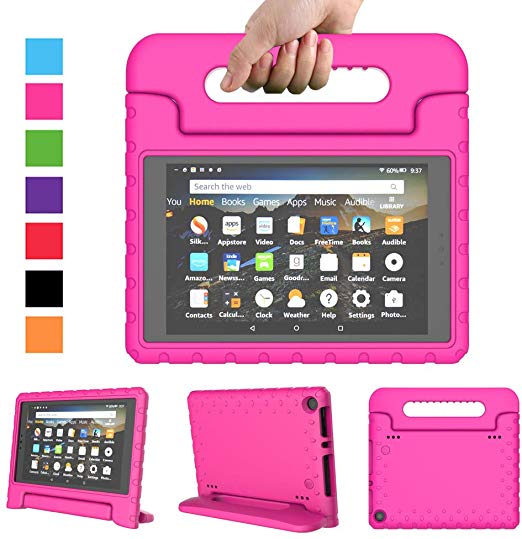 eTopxizu Case for All-New Fire HD 8 2018 / 2017 - Kids Shockproof Convertible Handle Light Weight Protective Stand Cover Case for Fire HD 8" Display Tablet 2018 / 2017, Rose Pink