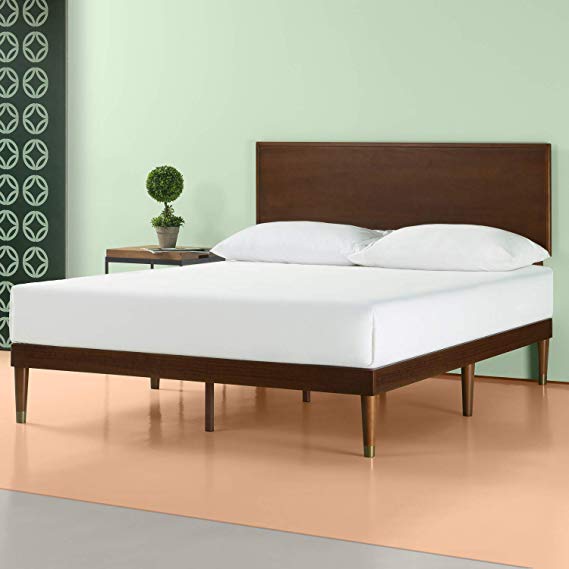 Zinus Deluxe Mid-Century Wood Platform Bed with Adjustable height Headboard, no Box Spring needed, Queen