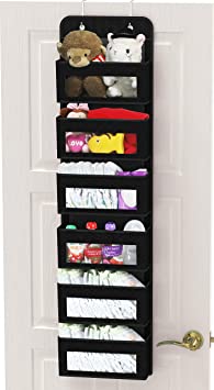 Simple Houseware Over Door/Wall Mount 6 Clear Window Pocket Organizer, Black