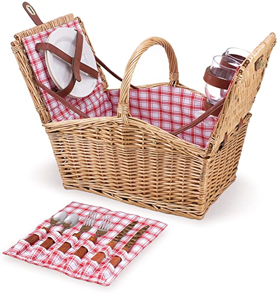 Picnic Time Piccadilly 16-Inch Double-Lid Picnic Basket with Service for 2