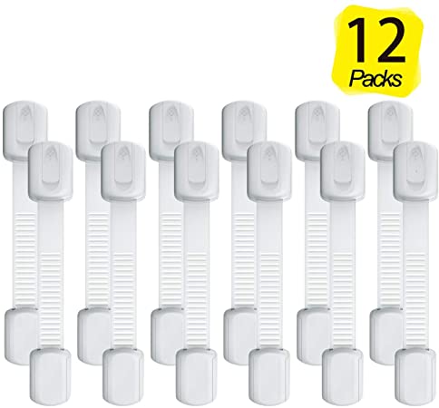 Cabinet Locks Child Safety (12 Pack), Baby Proofing Cabinet Lock , 3M Adhesives Adjustable Strap Latches to Cabinets,The Safest, Quickest and Easiest 3M Adhesive Baby Proofing Latches, No Screws or Magnets, Multi-Purpose for Furniture, Kitchen, Ovens, Toilet Seats