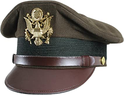 US Army Officers WW2 Peaked Crusher Crush Style Visor Cap Service Hat - Olive Green